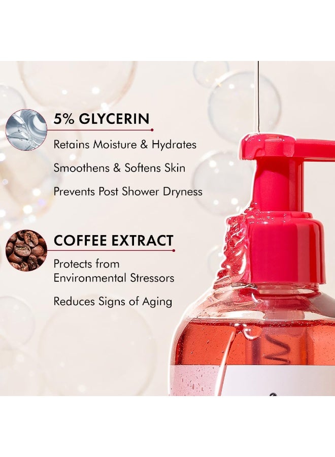 mCaffeine Brightening Body Wash - 5% Niacinamide & Raspberry | Winter Body Wash for Dry Skin | Vitamin C & Glycerin Hydration | Boosts Glow, Deep Cleanses & Softens Skin | Fruity Shower Gel - 300ml - Image 3